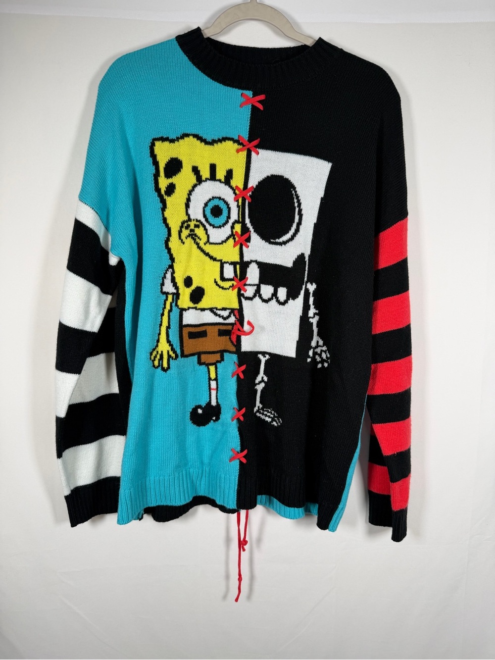 Dolls Kill x SpongeBob SPLIT PERSONALITY INTARSIA SWEATER - Halloween, Goth